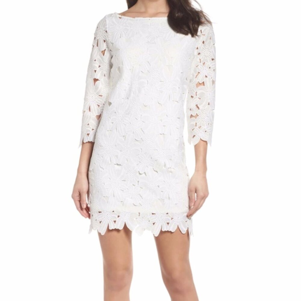 Felicity &‎ Coco Belza Lace 3/4 Sleeve Holiday Bride Chic Shift Mini Dress